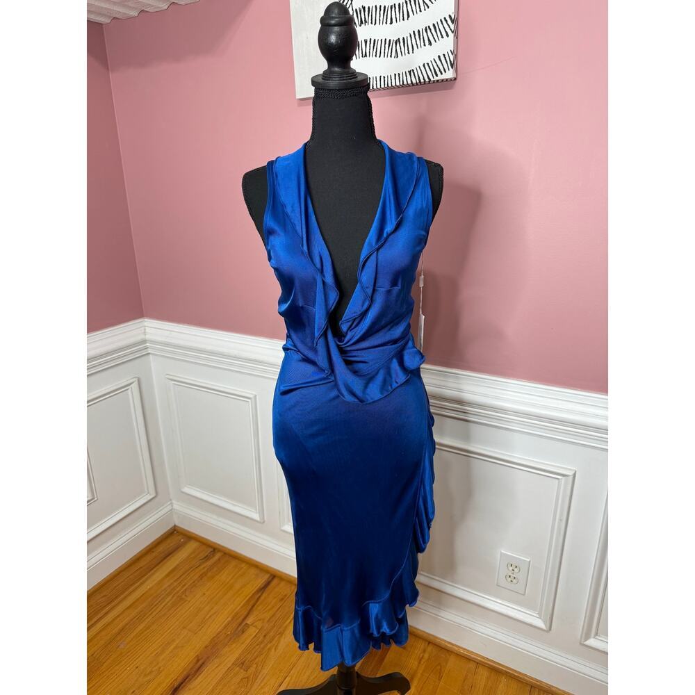 Missoni Viscose Wrap Dress in Royal Blue US Size 8 Cowl Neck Ruffle Asymmetric
